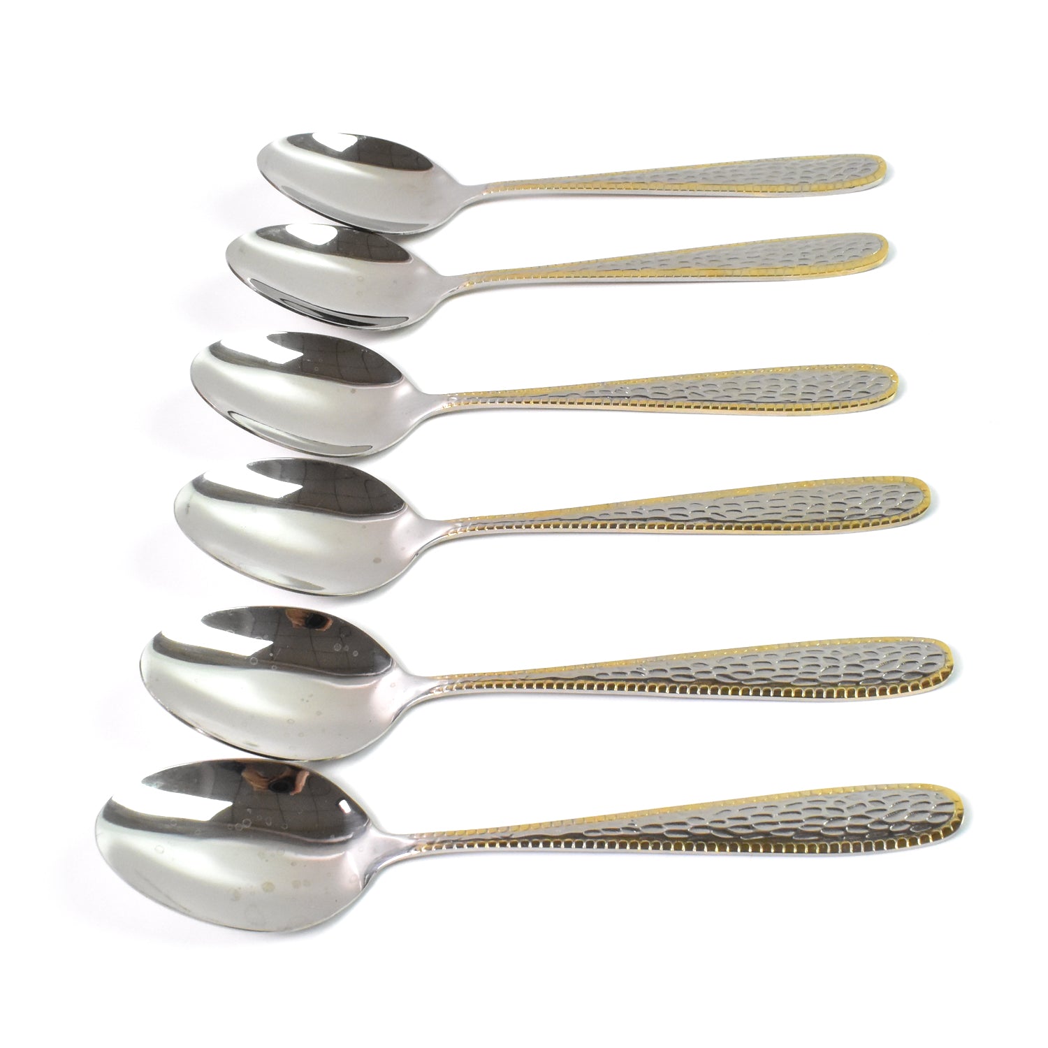 Stainless Steel Gold Bordered Textured Spoons Gold Plated Handle Set Of 6 Pc Stainless Steel Gold Bordered Textured Spoons Gold Plated Handle Set Of 6 Pc